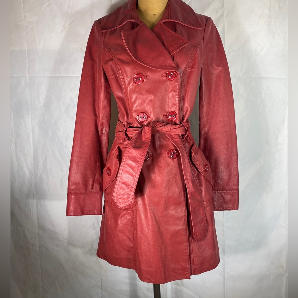 Vero Moda Red Real Leather Trench Coat